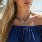 Stunning Natural Sea Blue Imperial Jasper, Lava beads and Silver Hematite, Semi-precious, Beaded Necklace Set - handcrafted by Artistry Jewelry