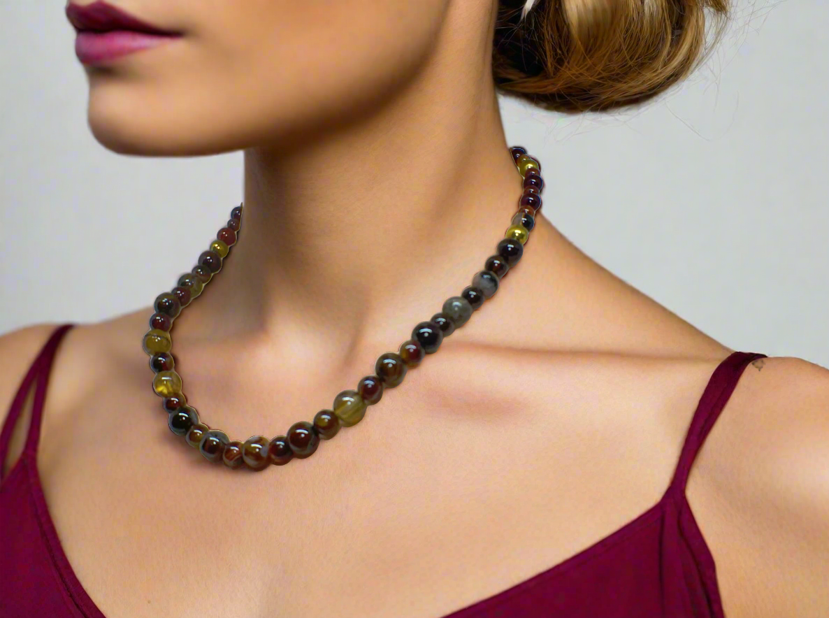 Alluring Carnelian Round, Agate, and Hematite Beaded Necklace