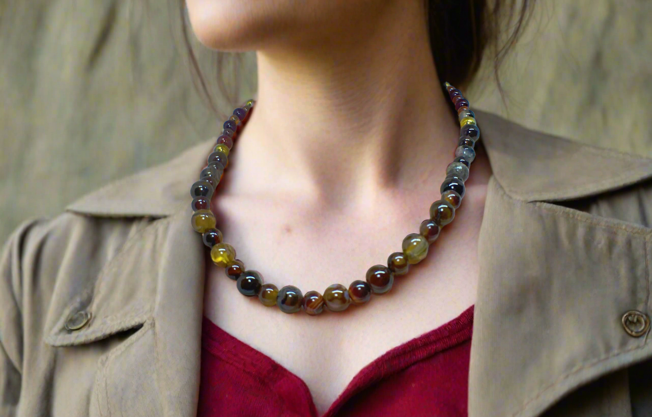 Alluring Carnelian Round, Agate, and Hematite Beaded Necklace