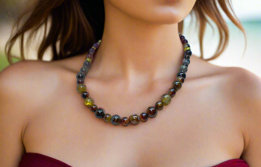 Alluring Carnelian Round, Agate, and Hematite Beaded Necklace
