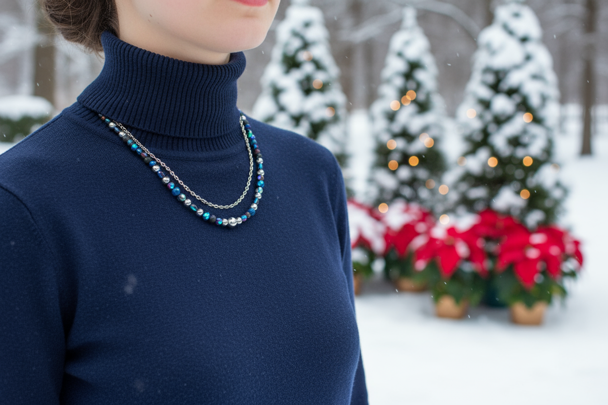 Radiant Blue Natural Lava and Hematite Beaded Two-Strand Necklace