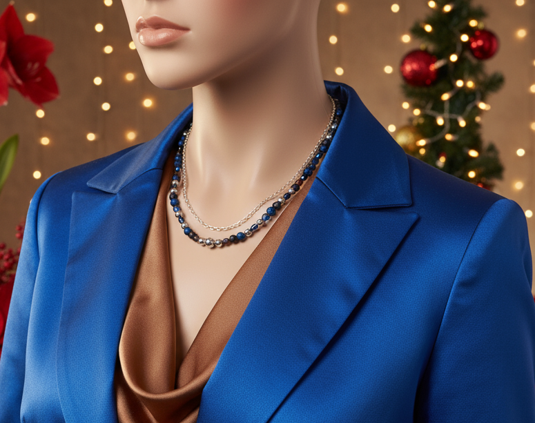 Radiant Blue Natural Lava and Hematite Beaded Two-Strand Necklace