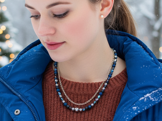 Radiant Blue Natural Lava and Hematite Beaded Two-Strand Necklace