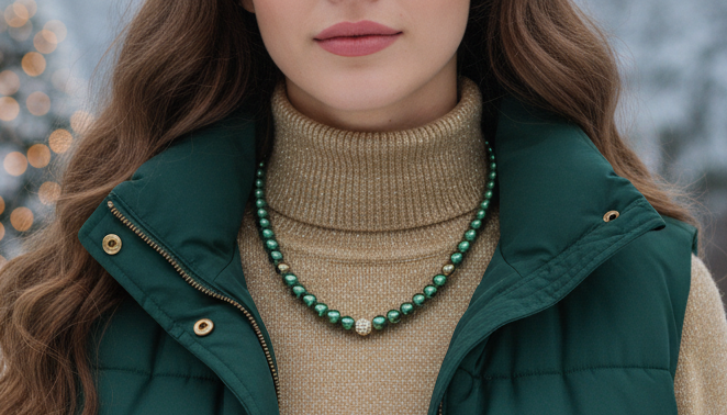Stunning Cubic Zirconia, Czech Green Satin Beads, and Gold Hematite, Beaded Necklace, One-of-a-Kind, Crafted by Artistry Jewelry
