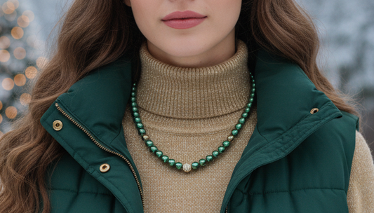 Stunning Cubic Zirconia, Czech Green Satin Beads, and Gold Hematite, Beaded Necklace, One-of-a-Kind, Crafted by Artistry Jewelry