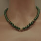 Stunning Cubic Zirconia, Czech Green Satin Beads, and Gold Hematite, Beaded Necklace, One-of-a-Kind, Crafted by Artistry Jewelry