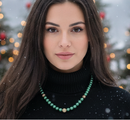 Stunning Cubic Zirconia, Czech Green Satin Beads, and Gold Hematite, Beaded Necklace, One-of-a-Kind, Crafted by Artistry Jewelry