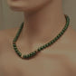 Stunning Cubic Zirconia, Czech Green Satin Beads, and Gold Hematite, Beaded Necklace, One-of-a-Kind, Crafted by Artistry Jewelry