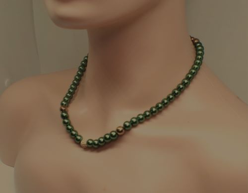 Stunning Cubic Zirconia, Czech Green Satin Beads, and Gold Hematite, Beaded Necklace, One-of-a-Kind, Crafted by Artistry Jewelry