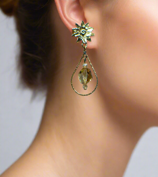 Beautiful Golden Shadow, Cosmic Crystal, One-of-a-Kind, Drop Earrings-handcrafted by Artistry Jewelry
