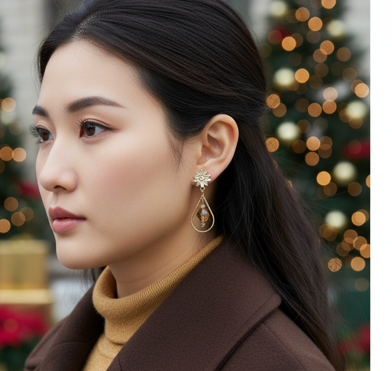 Beautiful Golden Shadow, Cosmic Crystal, One-of-a-Kind, Drop Earrings-handcrafted by Artistry Jewelry