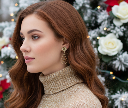 Beautiful Golden Shadow, Cosmic Crystal, One-of-a-Kind, Drop Earrings-handcrafted by Artistry Jewelry