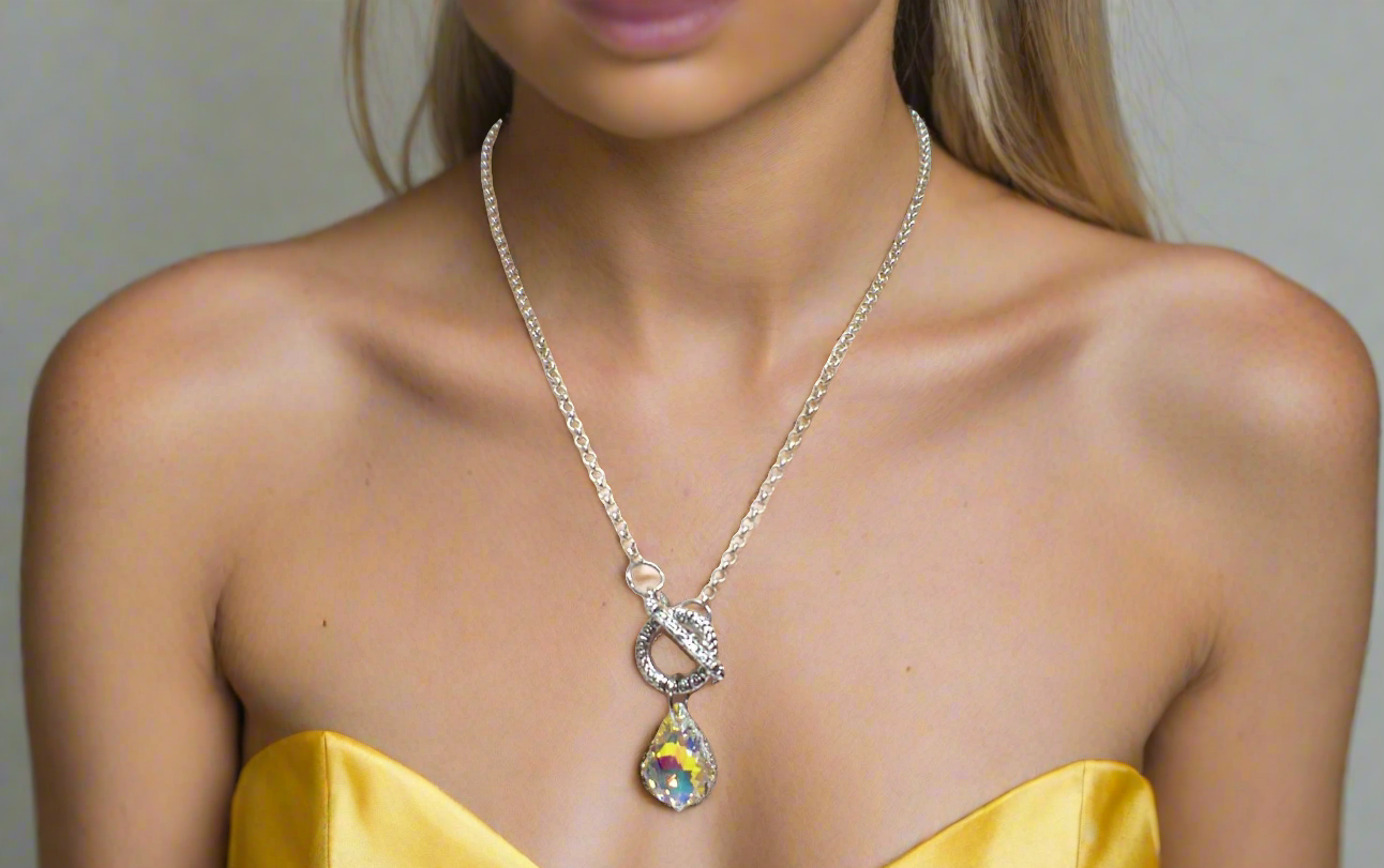 Gorgeous Baroque Teardrop Crystal, Rolo Chain Necklace - by Artistry Jewelry