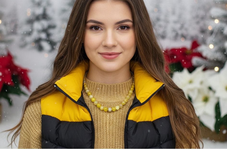 Fabulous Yellow Fire Agates and Cubic Zirconia Semi-precious, One-of-a-Kind, Beaded Necklace - handcrafted by Artistry Jewelry