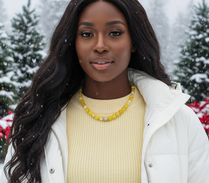 Fabulous Yellow Fire Agates and Cubic Zirconia Semi-precious, One-of-a-Kind, Beaded Necklace - handcrafted by Artistry Jewelry