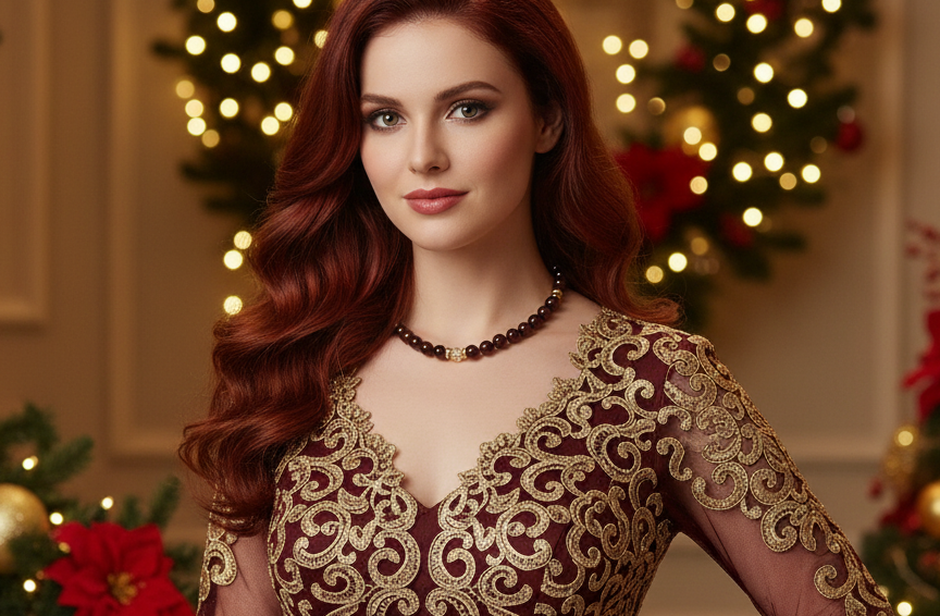 Beautiful Golden Shadow Crystal, Maroon Pearl and Gold Hematite Semi-precious Necklace-handcrafted by Artistry Jewelry