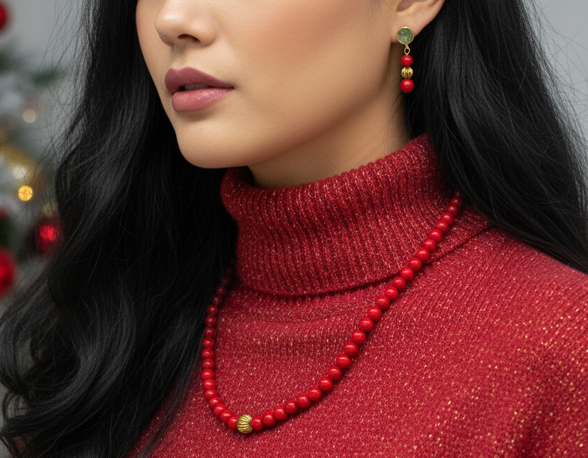 Beautiful Natural Red and Black Vein Turquoise, One-of-a-Kind, Semi-precious,  Necklace Set- handcrafted by Artistry Jewelry