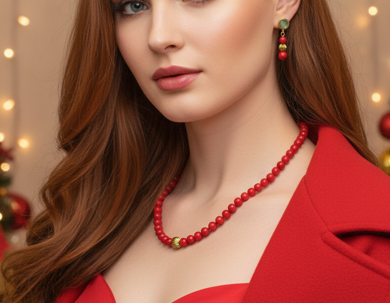 Beautiful Natural Red and Black Vein Turquoise, One-of-a-Kind, Semi-precious,  Necklace Set- handcrafted by Artistry Jewelry