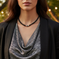 Lovely Black Pearl Beads, Cubic Zirconia, and Silver Rondelles, One-of-a-Kind, Beaded Necklace-handcrafted by Artistry Jewelry
