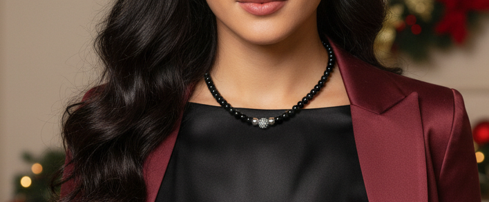 Lovely Black Pearl Beads, Cubic Zirconia, and Silver Rondelles, One-of-a-Kind, Beaded Necklace-handcrafted by Artistry Jewelry