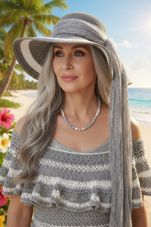 Beautiful Pearl Silver Beads with Graphic Crystals, One-of-a-Kind, Beaded Necklace - handcrafted by Artistry Jewelry