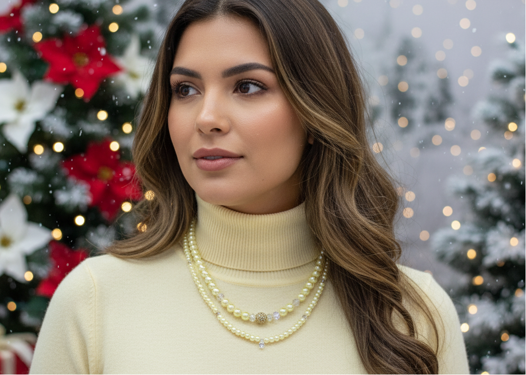 Gorgeous Yellow Pearl Beads,Briolette Crystals, and Cubic Zirconia, One-of-a-Kind Beaded Necklace-handcrafted by Artistry Jewelry