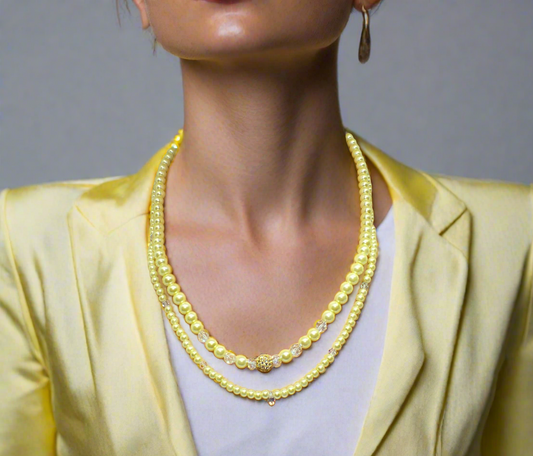 Gorgeous Yellow Pearl Beads,Briolette Crystals, and Cubic Zirconia, One-of-a-Kind Beaded Necklace-handcrafted by Artistry Jewelry