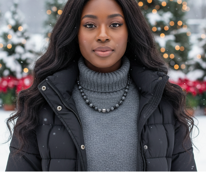 Gorgeous Black Diamond Crystal, Labradorite, Silver Hematite, and Baroque beads, Beaded Necklace - handcrafted by Artistry Jewelry
