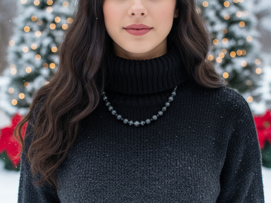 Gorgeous Black Diamond Crystal, Labradorite, Silver Hematite, and Baroque beads, Beaded Necklace - handcrafted by Artistry Jewelry