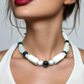 Lovely Natural Snow Quartz, Black Onyx, Howlite and Mountain Jade, Semi-precious, One-of-a -kind, Beaded Necklace A-crafted by Artistry Jewelry