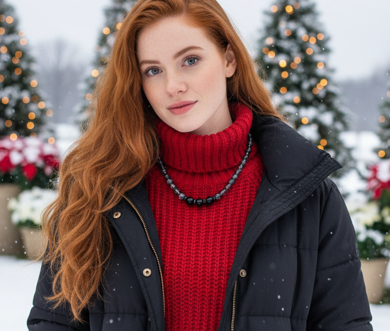 Lovely Black Onyx, Crystals, One-of-a-Kind, Beaded Necklace-crafted by Artistry Jewelry