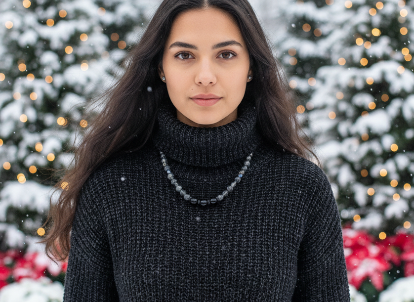 Lovely Black Onyx, Crystals, One-of-a-Kind, Beaded Necklace-crafted by Artistry Jewelry