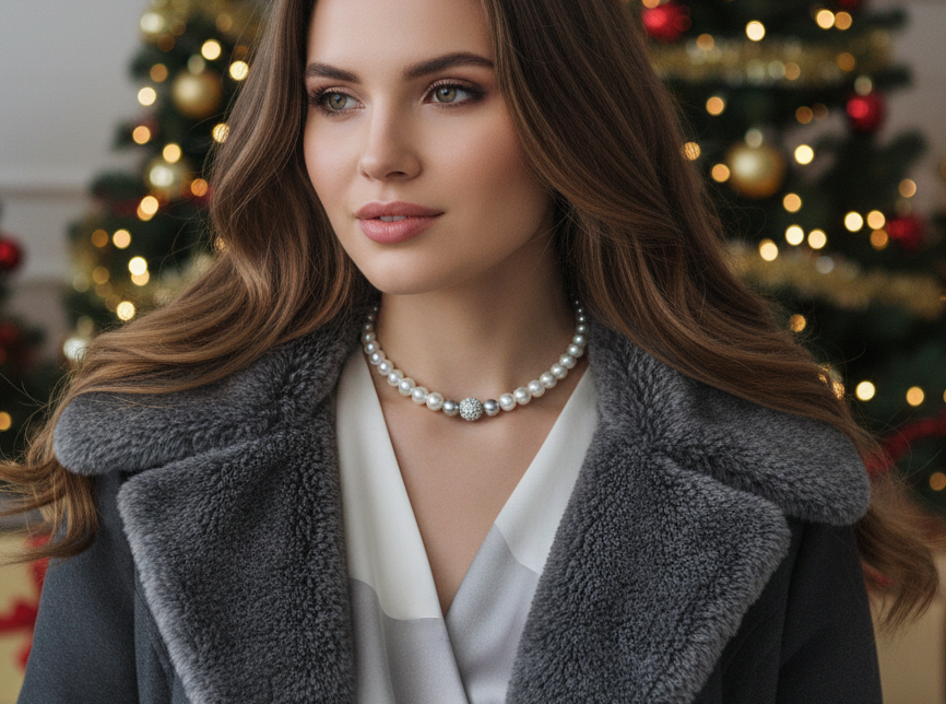 Gorgeous Crystal Czech Ball and Gray & Silver Druk beads, One-of-a-Kind, Beaded Necklace-crafted by Artistry Jewelry