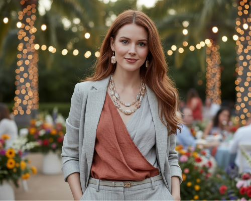 Perfect Natural Redline Marble, Sand Opal Crystals, and Druk pearl beads, Two-strands, Beaded Necklace Set-crafted by Artistry Jewelry