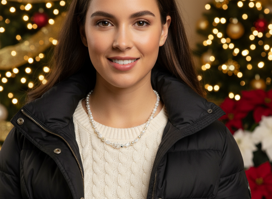 Elegant Mother of Pearl and Crystal Necklace