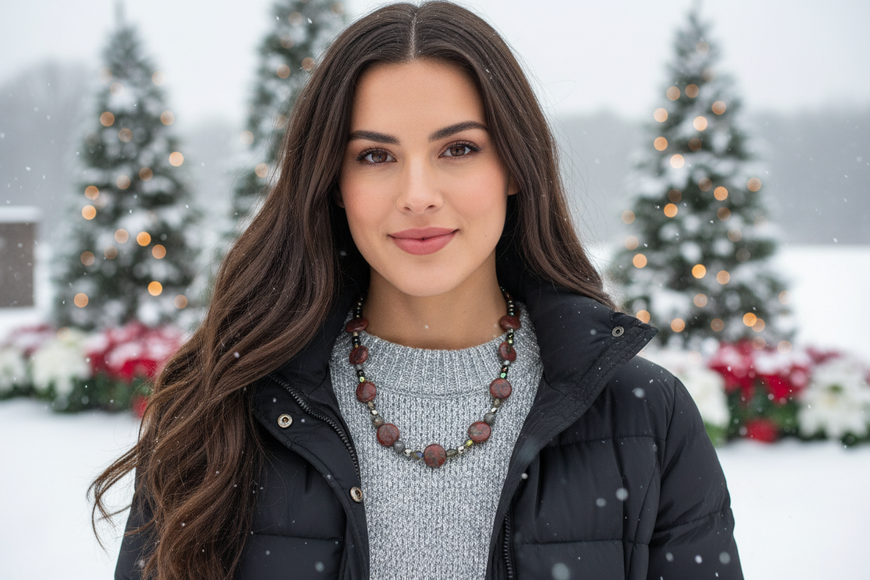 Gorgeous Red Sesame Jasper, Black Lace Marble and Crystal, Semi-precious, One-of-a-Kind, Beaded Necklace B-handcrafted by Artistry Jewelry