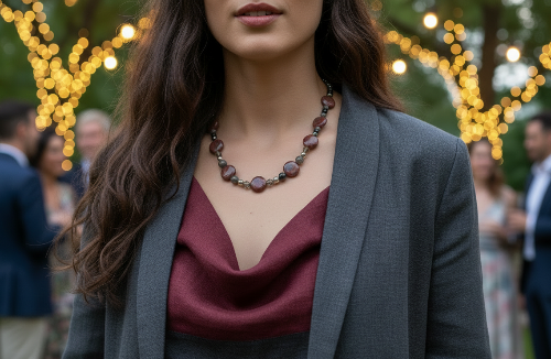Gorgeous Red Sesame Jasper, Black Lace Marble and Crystal, Semi-precious, One-of-a-Kind, Beaded Necklace B-handcrafted by Artistry Jewelry