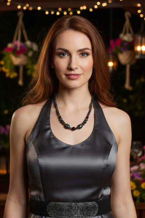 Fabulous Black & Gray Labrador, Black Onyx and Black Diamond Crystals, Semi-precious, Beaded Necklace B-handcrafted by Artistry Jewelry