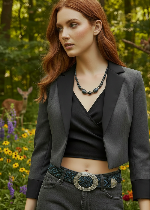 Fabulous Black & Gray Labrador, Black Onyx and Black Diamond Crystals, Semi-precious, Beaded Necklace B-handcrafted by Artistry Jewelry