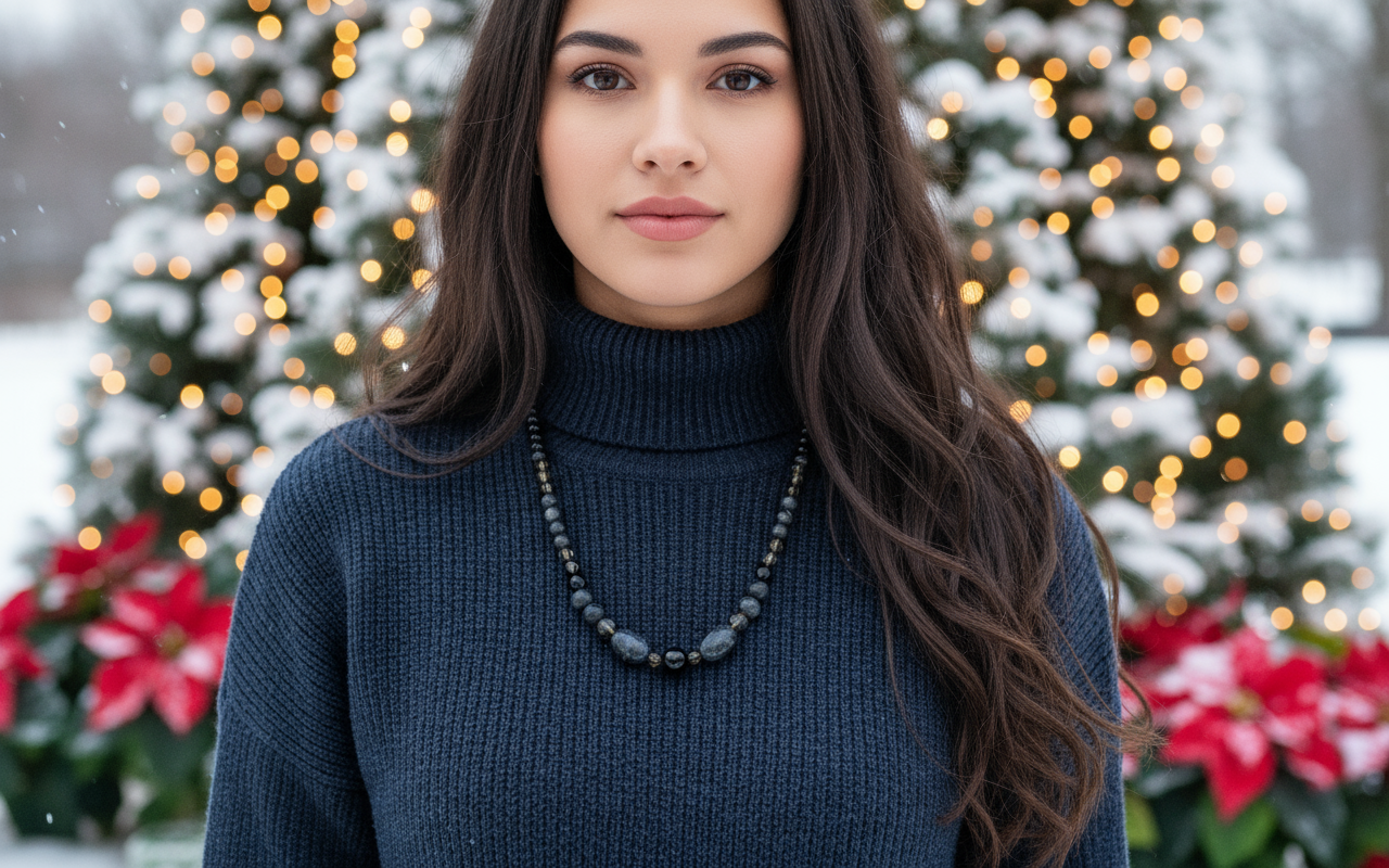 Fabulous Black & Gray Labrador, Black Onyx and Black Diamond Crystals, Semi-precious, Beaded Necklace B-handcrafted by Artistry Jewelry