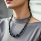 Fabulous Black & Gray Labrador, Black Onyx and Black Diamond Crystals, Semi-precious, Beaded Necklace B-handcrafted by Artistry Jewelry