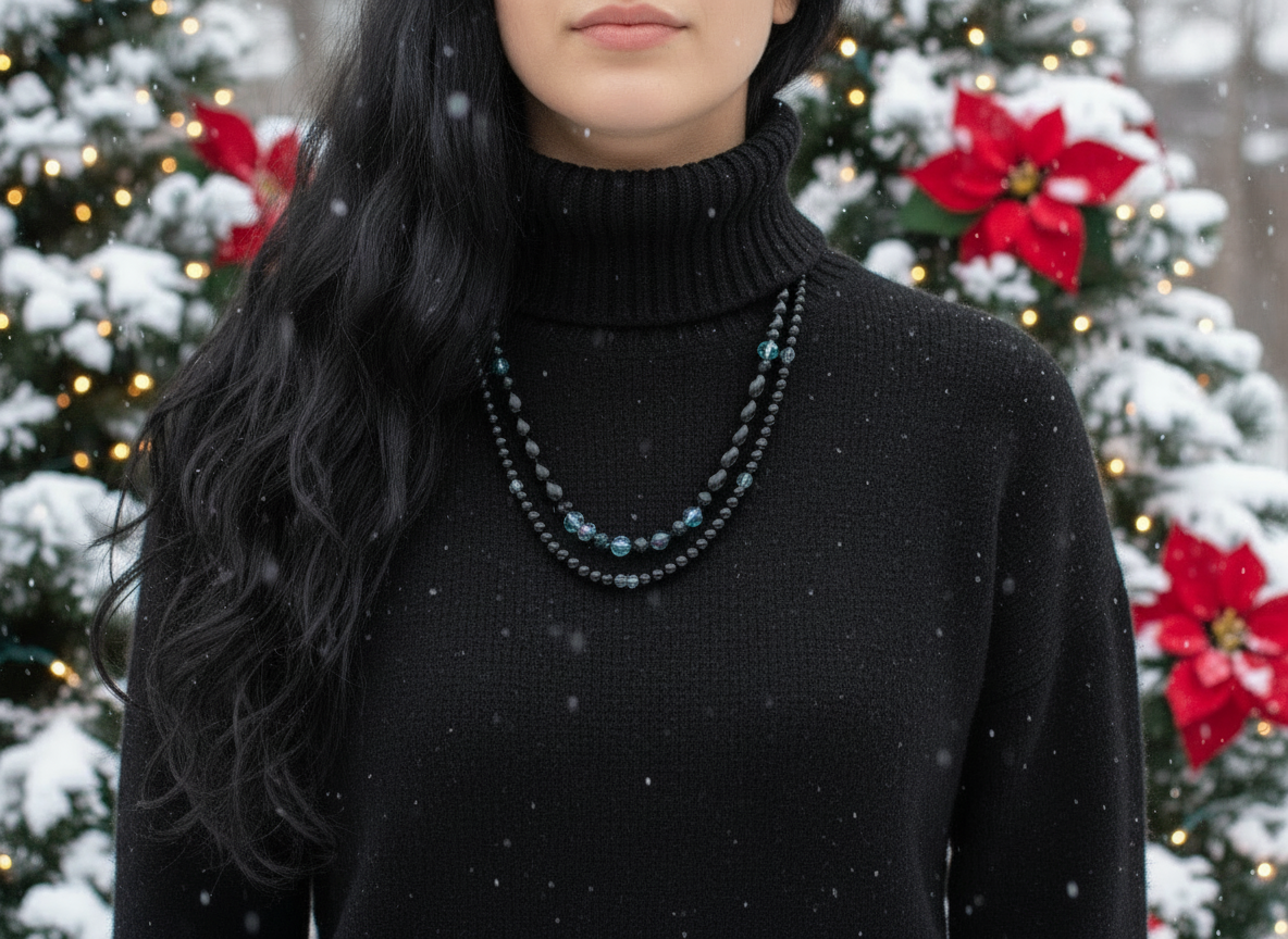 Stunning Sapphire Crystals, Black & Gray Pearl Beads, Dark BlueCzech PAVE Balls, Beaded Necklace - handcrafted by Artistry Jewelry