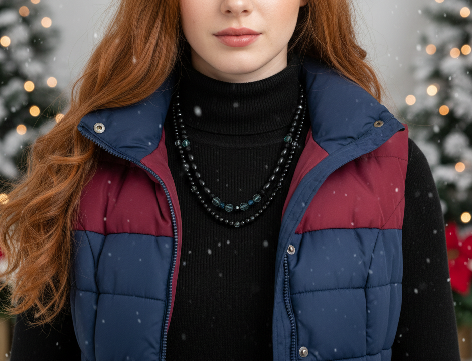 Stunning Sapphire Crystals, Black & Gray Pearl Beads, Dark BlueCzech PAVE Balls, Beaded Necklace - handcrafted by Artistry Jewelry