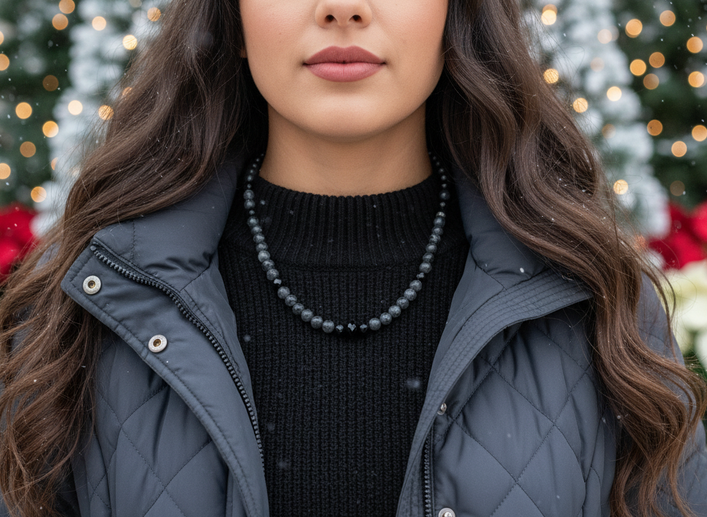 Gorgeous Natural Labradorite, Czech Crystal, Black Beads, One-of-a-Kind, Semi-precious Beaded Necklace - handcrafted by Artistry Jewelry