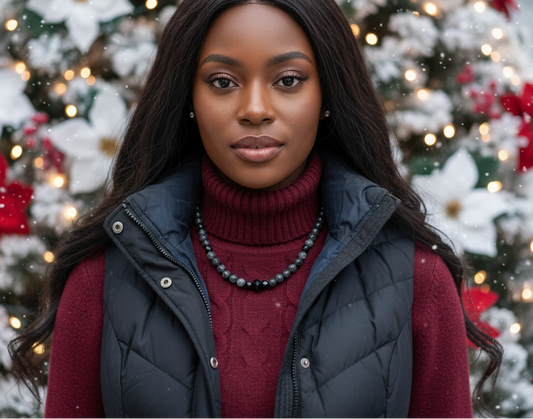 Gorgeous Natural Labradorite, Czech Crystal, Black Beads, One-of-a-Kind, Semi-precious Beaded Necklace - handcrafted by Artistry Jewelry