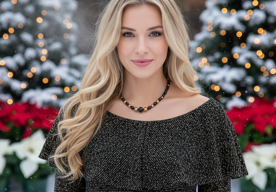 Appealing Black Onyx and Gold Hematite  Necklace - handcrafted by Artistry Jewelry