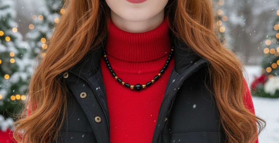 Appealing Black Onyx and Gold Hematite  Necklace - handcrafted by Artistry Jewelry