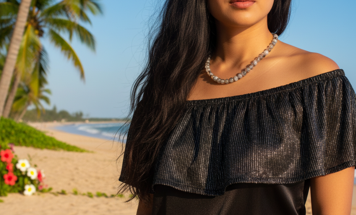 Captivating Black Dragon Vein Agate and Crystal Necklace