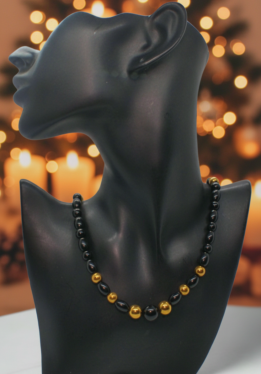 Appealing Black Onyx and Gold Hematite  Necklace - handcrafted by Artistry Jewelry