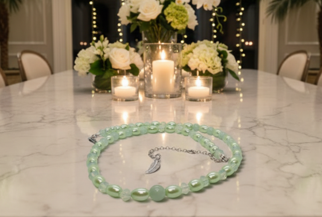 Amazing Burness Jade and Crystal Necklace